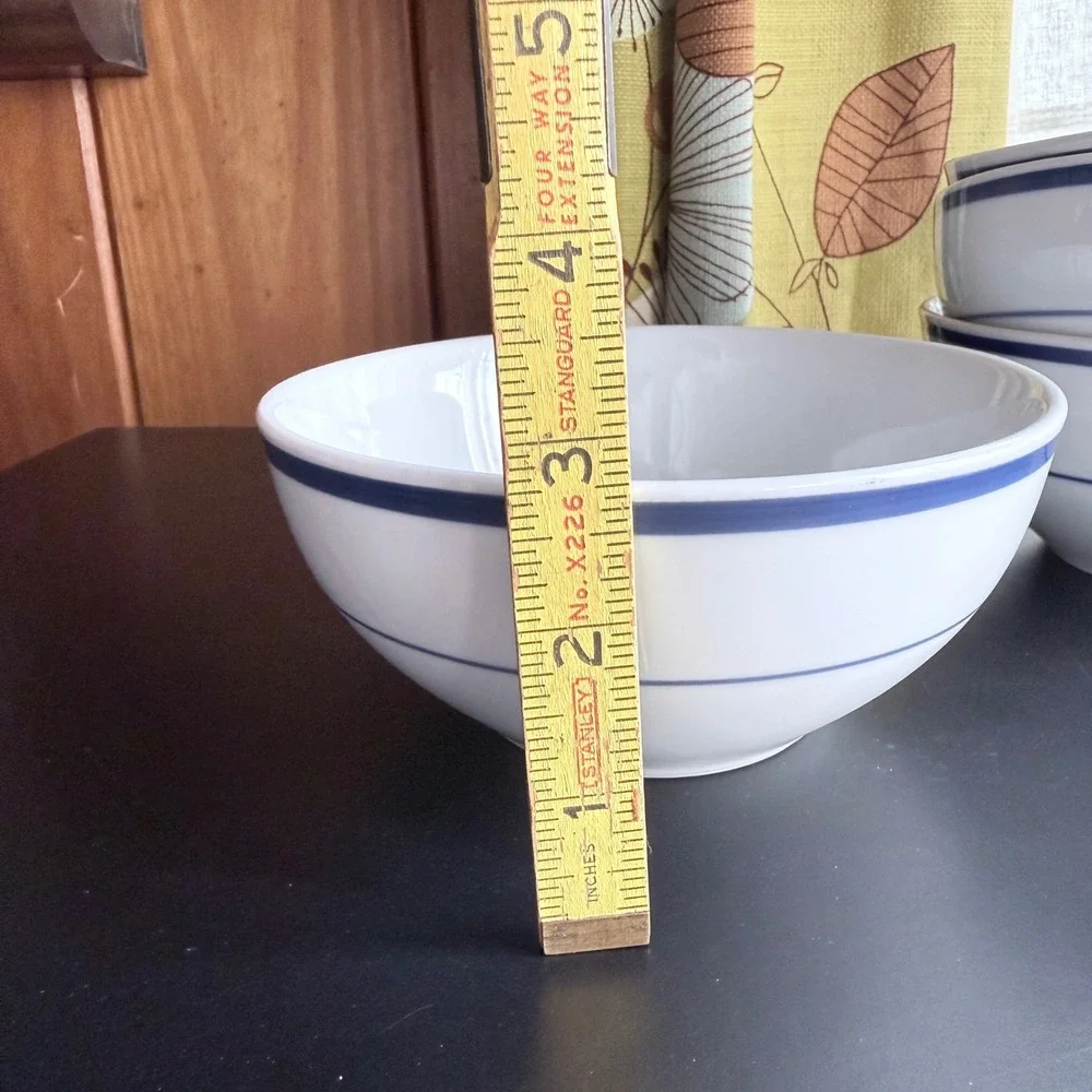 Oneida Maître de Porcelain Blue Band Soup Cereal Bowls 6